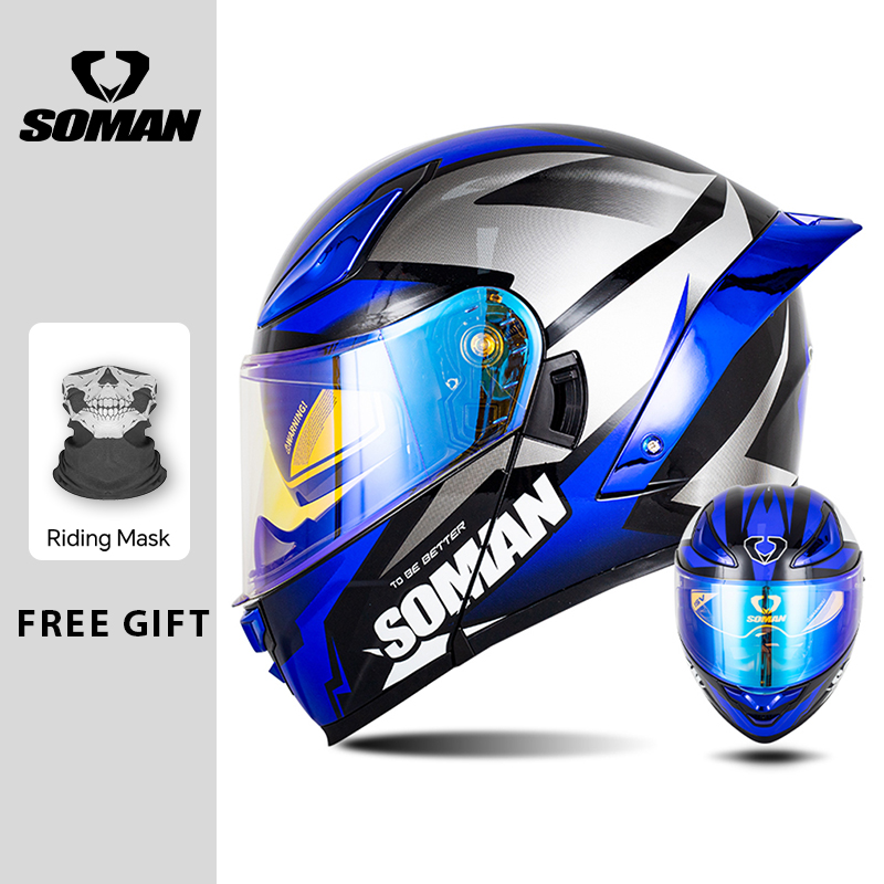 SOMAN Modular Helmet Flip Full - Dual Visor Motorcycle Racing Helmet 评论和价格
