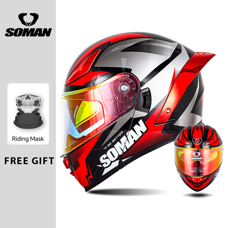 SOMAN Modular Helmet Flip Full - Dual Visor Motorcycle Racing Helmet 评论和价格